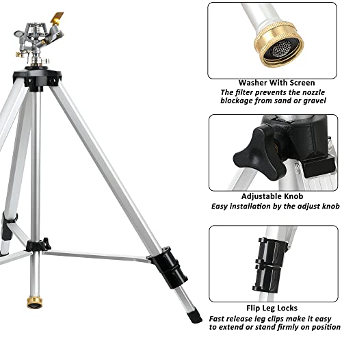 Styddi Heavy Duty Impact Sprinkler On Tripod Base, Metal Pulsating Tripod Sprinkler For Large Garden, Lawn And Yard, Tower Sprinkler With Adjustable Coverage And Height, Extends Up To 50-Inch #TOP4