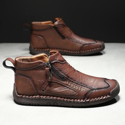 Bottines homme simili cuir décontractées zippées rouge - 3