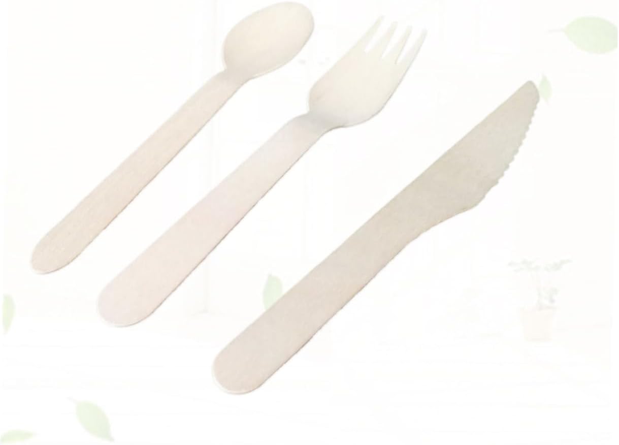 12Set Biodegradable Wooden Cutlery Set Disposable Utensils with Forks Spoons and Knives Tableware for Parties Dinners and Events