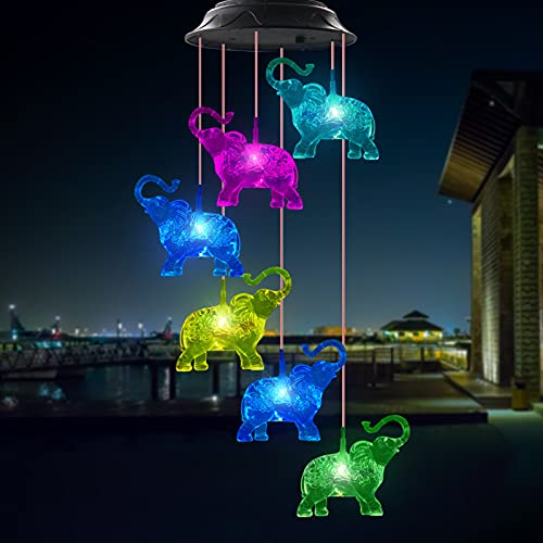 Wanqdg Elephant Waterproof Led Solar Powered Memorial Wind Chimes With Lights, Housewarming Gifts For Garden Outdoor Patio Yard Lawn Decor #TOP5