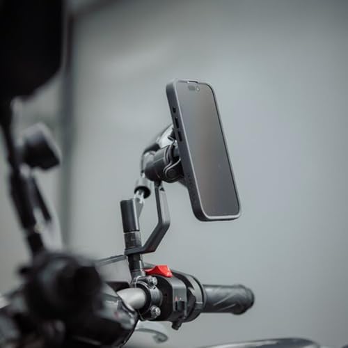 Quad Lock Motorcycle Mirror Stem Phone Mount Kit with Vibration Dampener and iPhone 15 Pro MAG Case