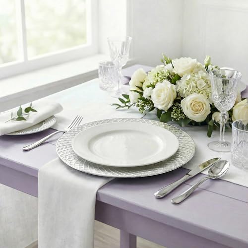 Roncooker Set of 12 PCS Charger Plates, 13 Inch Versatile Dinner Charger Plates, Waffle Silver Plastic Decorative Plates Perfect for Birthday Housewarming Celebrations by Roncooker - Image 3