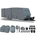 Mofeez Travel Trailer RV Cover, Camper Cover for 27'-30', Extra-Thick Upgraded 7 Layers for Windproof Waterproof Rip-Stop RV Covers with Tongue Jack Cover, Extra Windproof Straps, Gutter Covers