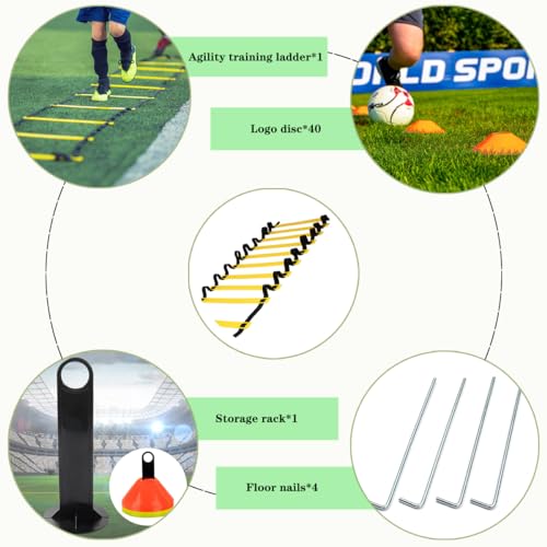 ZTWLEED Set de Entrenamiento de Fútbol,Agility Speed Ladder 6M 40 Conos Entrenamiento,4 Clavos Metálicos y Bolsa Kit de Entrenamiento Futbol - imagen 5