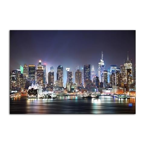 Yatehui Cityscape Poster City Night View Canvas Wall Art Skyline Picture Wall Decor Ready to Hang 16x24 Inch Cover