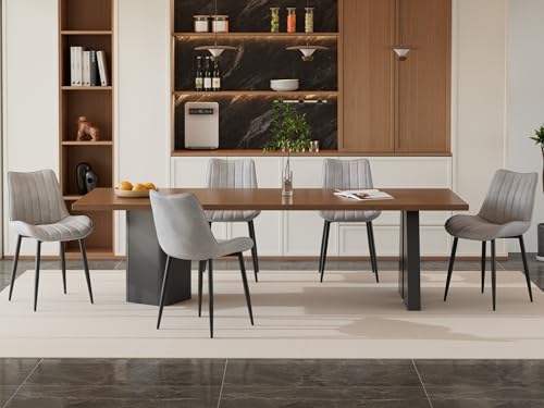 VECELO Dining Chairs Set of 4, Velvet Fabric & Metal Frame, Mordern Style for Kitchen, Living Room,Offcie, Light Grey by VECELO - Used condition - Image 3