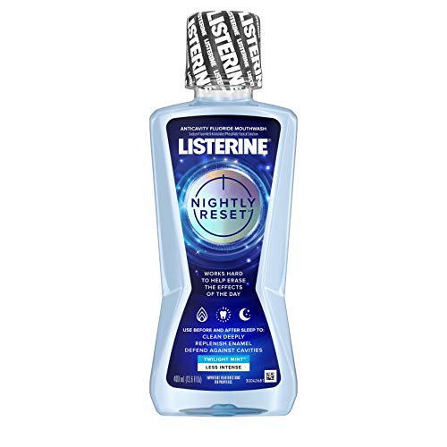 Listerine Nightly Reset Alcohol-Free Anticavity Nighttime Mouthwash, Deep Clean that Fights Bad Breath and Restores Enamel, Twilight Mint Flavor, 400mL (Pack of 6)