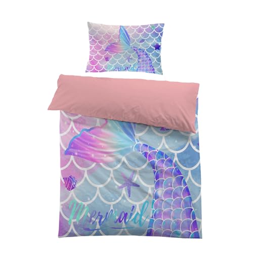 MUSOLEI Sirena Funda nórdica Infantil Rosa para niñas Funda de edredón Sirena Cama 90 Individual 135x200cm Microfibra impresión 3D 1 Juego de Ropa de Cama 1 Funda de Almohada 50x75cm