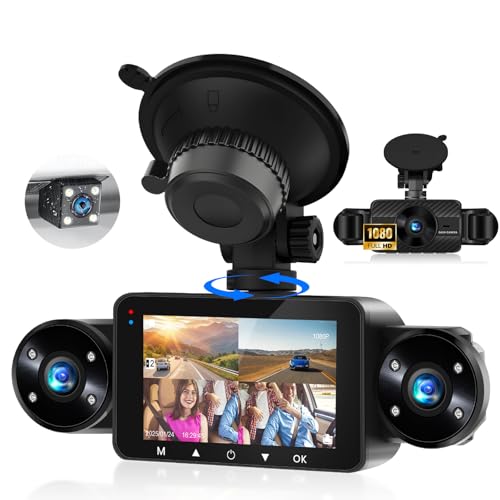 360 Degree View 4 Channel Dash Cam for Cars,Dash Cam Car Camera Front and Rear Inside Left Right,3 inch Dashcams with IR Night Vision,Loop Recording,G-Sensor,24H Parking Mode Monitor Reverse View