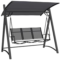 Outsunny 3 Seater Swing Chair, Garden Swing Bench with Adjustable Tilting Canopy, Breathable Mesh Seat and Heavy-Duty Metal Frame for Porch and Patio, 360 kg Capacity, Grey