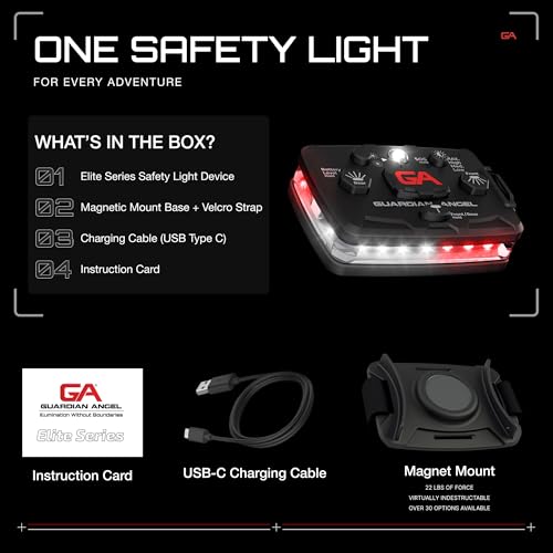 Image of Guardian Angel Elite Series Safety Light, Beacon Device (White /Red Front & White /Red Rear) Rechargeable, Magnetic, Hands-Free Wearable & Mountable LED Light for First Responders, EMS, & Firefighters
