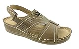 Cierre de velcro Sandalias planas de verano para mujer, de piel sintética, ligeras, con puntera abierta, para verano, tallas 38 a 42, color Gris, talla 37 EU