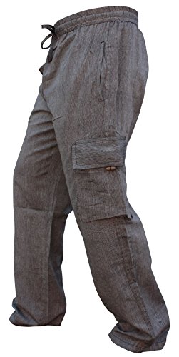 Shopoholic Mode Homme Poche Latérale Léger Coton Bohème Hippie Pantalon - Gris, XX-Large Cover