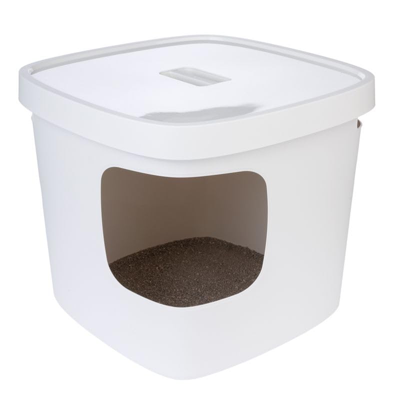 Haubentoilette Devon | Quadratische Katzentoilette | Abnehmbarer Deckel | ideal in Ecken | Maße: L 49,5 x B 49,5 x H 43 cm