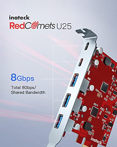 image for Inateck PCIe to USB 3.2 Gen 2 Extension Card with 5 Ports 8 Gbps Bandw