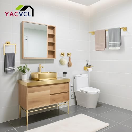 YACVCL-5-Pieces-Brushed-Gold-Bathroom-Hardware-Accessories-Set-Stainless-Steel-Bathroom-Towel-Bar-Set-Towel-Holder-Set-for-BathroomUpgraded-Toilet-Paper-Holder-with-ShelfWall-Mounted-236