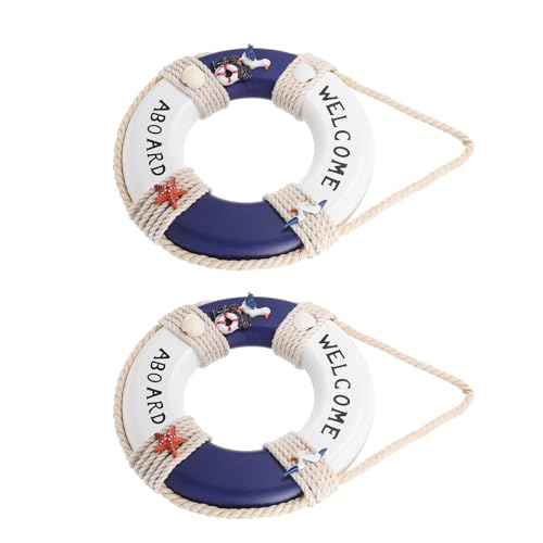 VALICLUD Décorations Nautiques en Bois pour Fête Estivale, Bouée de Sauvetage Décoration en Eucalyptus et Coton, Lot de 2 Pièces pour Bar et Piscine