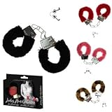 Plüschhandschellen mit Schlüssel in 4 verschiedenen Farben ( Schwarz, Rot, Pink, Leoparden Muster ) Versand nach Lagerverfügbarkeit, Scherzartikel z.B für Fashing, Junggesellenabschiede, Partys etc