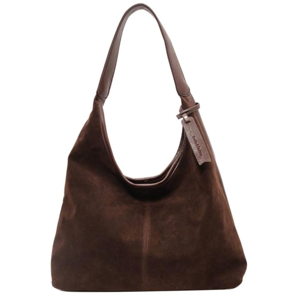 Vistnale Women's Suede Tote Bag, Large Slouchy Shoulder Bag for Work & Travel, Brown Soft PU Leather Casual Purse with Spacious Bucket Design