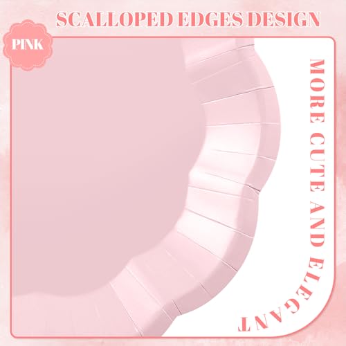 Image of NatNarr 30pcs Pink Plates, 7inch Scalloped Pink Galentines Plates Disposable Pink Valentines Supplies Small Party Plate for Weeding, Valentine's Day, Baby Shower (Pack of 2)