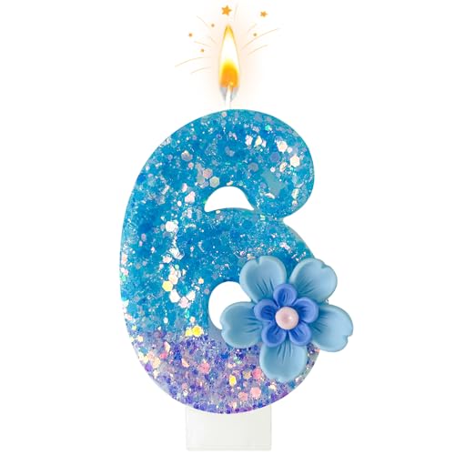 Jinrea Blue Purple Flower Birthday Number Candles Flower Theme Party Decorations Cupcake Decorations Suitable for Party Celebrations Boys and Girls Birthday Decorations6