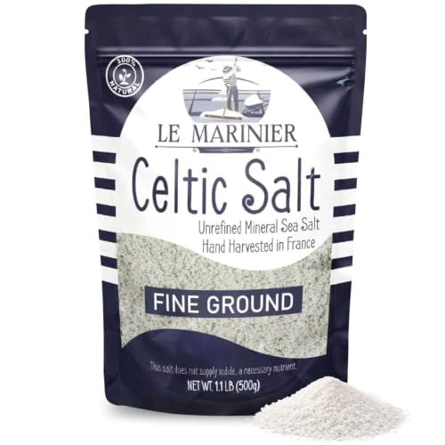 Le Marinier Celtic Salt Organic Fine Ground, 1.1lb - 18oz. Mineral Rich. 100% Natural and Unrefined...