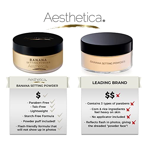 Aesthetica Banana Loose Setting Powder - Flash Friendly Superior Matte Finish Highlighter & Finishing Powder - Includes Velour Puff - Thumbnail 3
