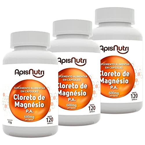 Kit 3 Cloreto de Magnésio P.A Apisnutri 600mg 120 cápsulas