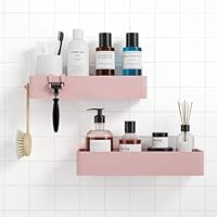 Kitsure 2 Pack Rustproof Shower Caddy - 2 Shelves, Drill-Free & Quick-Dry Shower Organizer, Rustproof Bathroom Shelves with 4 Hooks, Large, Pink