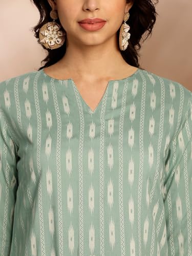Image of Pinkmint Women's Printed Cotton Blend Short Kurti with 3 /4th Sleeve & Notch Neck l Casual & Office Wear Tunic Shirt Kurti