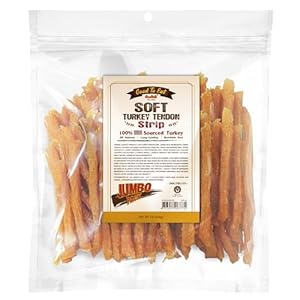 Gootoe Soft Turkey Tendon Dog Treat 1 lb (Pack of 1)–Natural Chewy Snack, 100% USA-Sourced, Premium Training Chew, Hypoallergenic, Reseal Value Bag, Ideal for Small& Senior Dog, Soft Strip Jumbo Pack