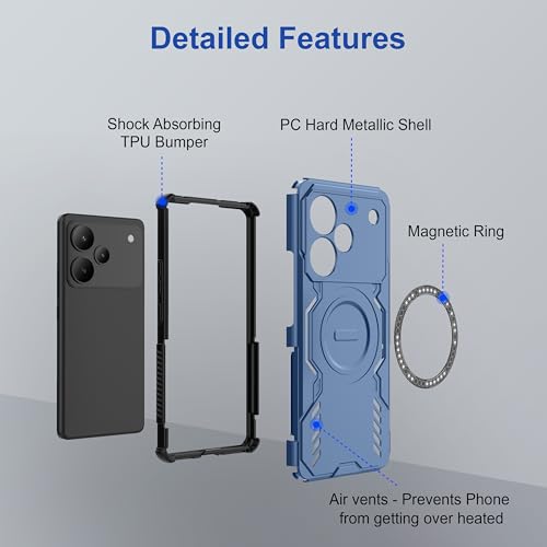 Image of amazon basics Back Case Cover for Realme P4 Pro 5G | Magnetic Case with Built-in Metal Ring | Supports MagSafe Charger, Wallet & Car Mount | Shockproof Hybrid PC + TPU | Blue