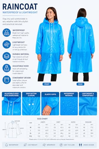 Image of EVA Poncho Raincoat for Men and Women, Lightweight Waterproof with Hood, Adjustable Drawstring, Snap Button Closure, Reusable