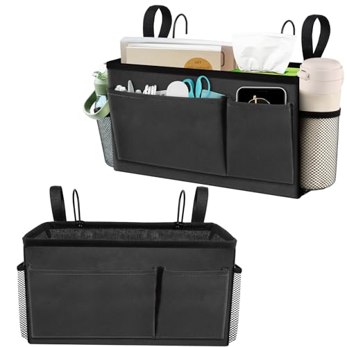 BlissTotes Bedside Caddy, Bedside Storage Organizer for Bunk Bed Accessories, Dorm Storage for Bedside Shelf and Bunk Bed Shelf, Bed Caddy for Home, Dorm, Bunk (Dark Gray, 2 Pack)