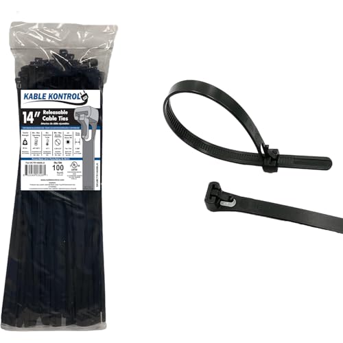 Kable Kontrol Reusable Zip Ties 14 Inch 100 Pcs, Black, 50lbs Test by KABLE KONTROL - Used condition - US$15.01