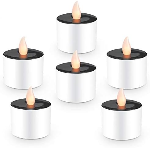 Solar Candles Flameless Rechargeable Candles LED Tea Lights Candles Battery Operated Upgraded Solar Power Waterproof Warm White Candle Set of 6 for Home Bar Bedroom Living Room Garden Outdoor Indoor