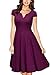 MIUSOL Women's Retro V Neck Cap Sleeve 1950'S Cocktail Evening Swing Dress (Medium, Purple)