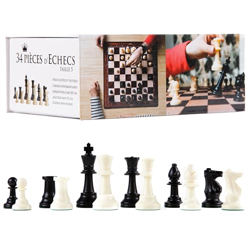 Wilson Jeux - 34 Schachfiguren Größe 5 – gewichtete und gefilzte Schachfiguren – ideal für Schachbretter in Standardgröße 5 x 5 cm – Königshöhe 9,5 cm