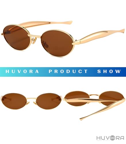 Image of Designer Oval Retro Sunglasses for Man and Woman - Oversized Trendy Stylish Vintage Elegant Round Goggles for Men Women - UV400 Protected Branded Metal Frame Shades for Party Driving