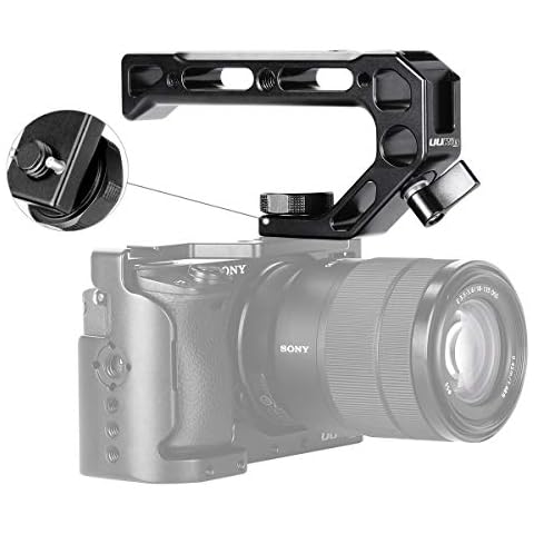 UURig R008 Camera/DSLR Top Handle ARRI Hole Connection Grip for Sony A6400 6300 Camera Cage Low Angle Shots 4 Cold Shoe Mount Microphone 15MM NATO Rail Rod Clamp Tube Hole, Video Film Making Accessory Cover
