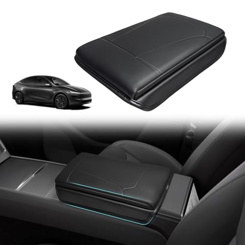 BestEvMod Thickened Center Console Armrest Pad Cover Compatible with Tesla Model Y Juniper 2026 2025 Extra Soft Microfiber Vegan Leather Protector Seat Armrest Cover OEM Style (Black)