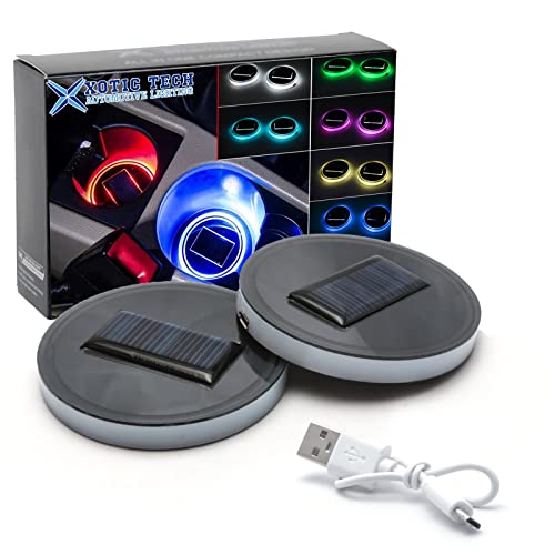 Xotic Tech 2pcs Car Cup Holder Lights,7 Colors USB Charging Solar LED Decor Mat Drinks Pad Coaster Atmosphere Lamps Universal Fit Most car