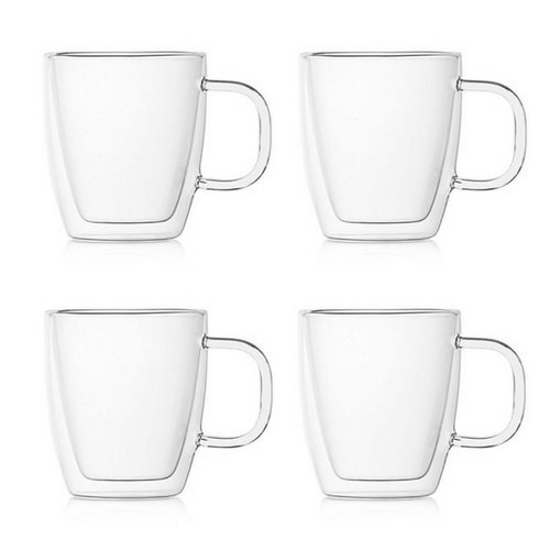 SKÖN Double Walled Borosilicate Crystal Clear Glass Mug (12oz; Set of 4) - Holiday Offer