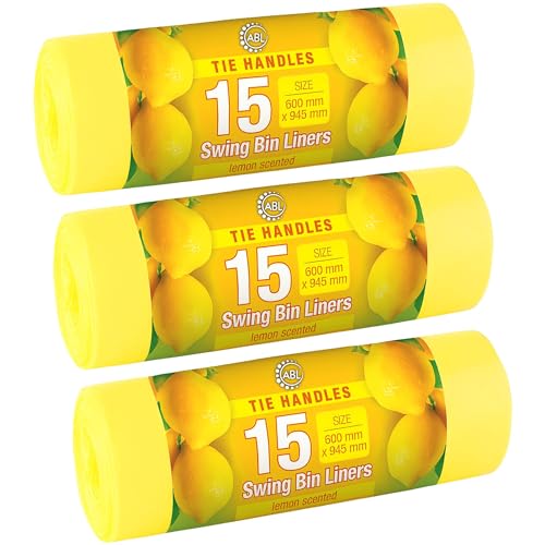 Lot de 45 sacs poubelle parfumés 50 l parfumés au citron avec poignées à nouer 60 cm x 94 cm 50 l