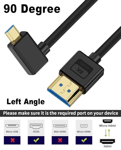 Poyiccot Cabo micro HDMI ultra fino 8K para HDMI 0,3 m, cabo HDMI para micro HDMI de 48 Gbps curto,