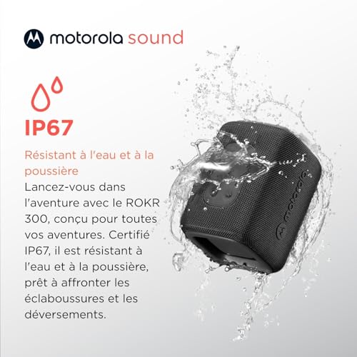 Motorola Sound - Enceinte Bluetooth 5.3 ROKR 300 - Enceinte Portable sans Fil 7W - Enceinte compacte IP67, résistante à l'eau et à la poussière - Durée 12h, Noir