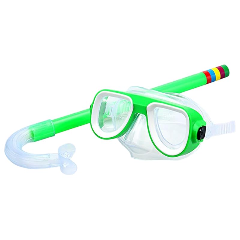 New Kids Snorkel Mask and Breathing Tube Set with Anti-Fog Lens and Adjustable Head Strap (Green)