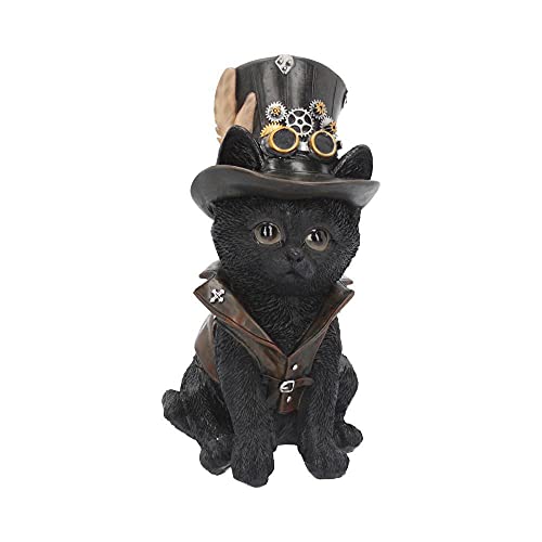 Nemesis Now Cogsmith's Steampunk Cat Adorable Black Cat with Leather Top Hat and Waistcoat, Hand-Painted Resin Figurine, Perfect for Steampunk Collectors, 18.5cm
