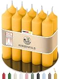 Kerzenfeld® Velas amarillas, 10 unidades, 100 x 22 mm, 2 veces sumergidas, larga duración de combustión de 4 horas, auténtica calidad de fabricación alemana, certificado RAL y sin goteo