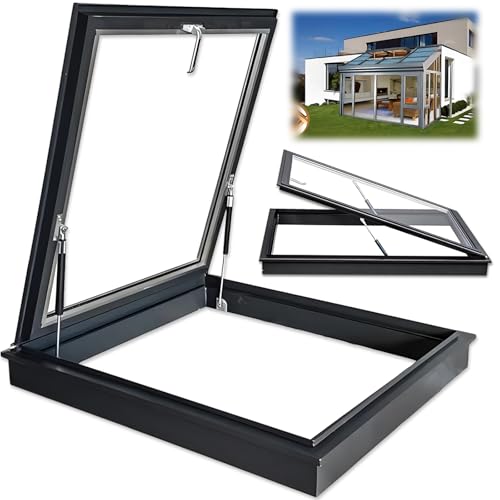 Skylight Windows for House Roof with Double Layer Tempered Glass, Roof Lighting Well Window for Indoor Attic, Aluminium Window Cover for Garage, Basement, Loft, Dark Room 24x12in